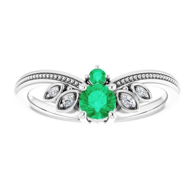 Diamantring 1 Karat kolumbianischer grüner Smaragd im antiken Stil Schmuck - harrychadent.de