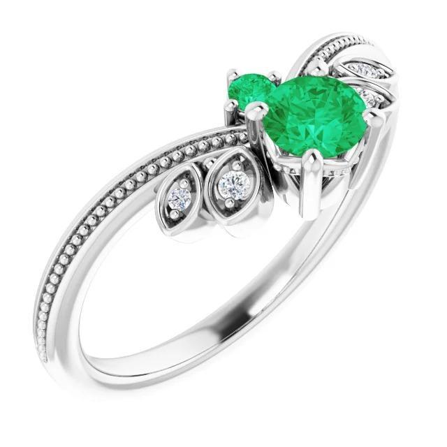 Diamantring 1 Karat kolumbianischer grüner Smaragd im antiken Stil Schmuck - harrychadent.de