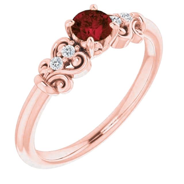 Diamantring 1.10 Karat Burma Rubin Antik-Stil Roségold 14K - harrychadent.de