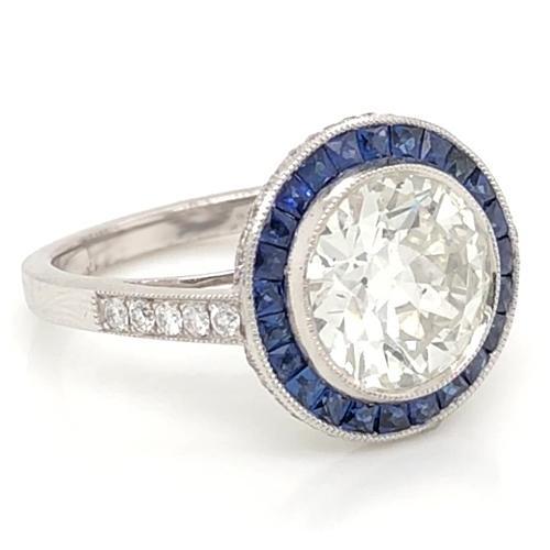 Diamantring 5 Karat Halo Ceylon Blauer Saphir Milgrain Weißgold - harrychadent.de