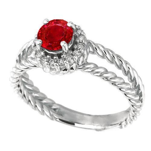 Aus der Erde Abgebauter Natürlicher Diamantring Rubin und Aus der Erde Abgebauter Natürlicher Diamanten 2 Karat Weißgold 14K Schmuck