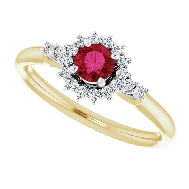Diamantrunder Rubinring Halo Style Gold 14K 1,50 Karat - harrychadent.de