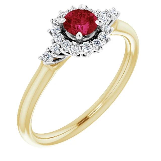 Diamantrunder Rubinring Halo Style Gold 14K 1,50 Karat - harrychadent.de