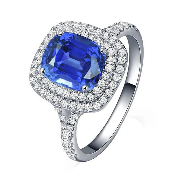 Doppel Halo Ring Oval Ceylon Saphir 4 Karat Diamant Split Shank - harrychadent.de