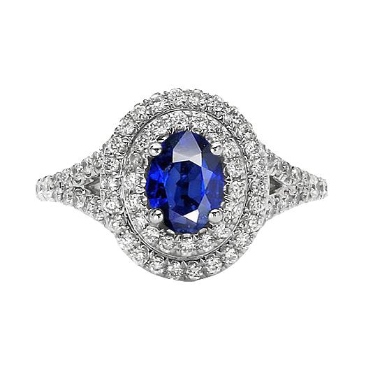 Doppelter Halo-Diamantring mit ovalem blauem Saphirgold 14K 11,25 Karat - harrychadent.de