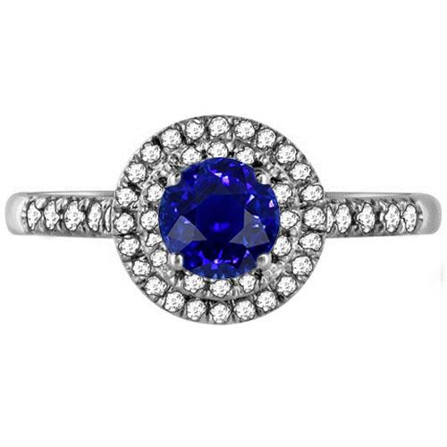 Doppelter Halo Runder Saphirring 3 Karat Pave Set Diamantschmuck - harrychadent.de