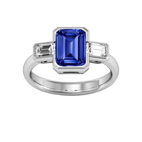 Drei-Stein-Smaragd-Diamant-Saphir-Ring, halbe Lünette, 1,75 Karat - harrychadent.de