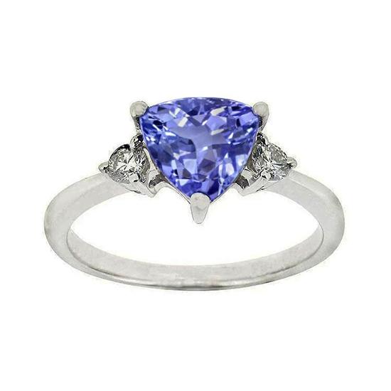 Drei Stein Tansanit und runde Aus der Erde Abgebauter Natürlicher Diamanten 4 Karat Edelsteinring Neu