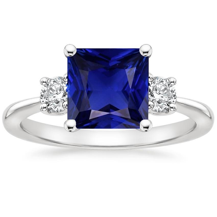Drei-Steine-Ring Prinzessin Blauer Saphir & Runde Diamanten 5.50 Karat - harrychadent.de