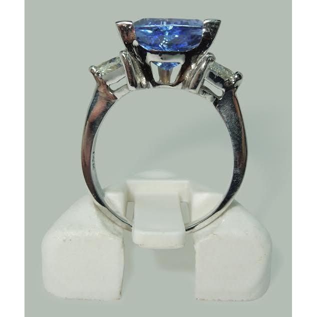 Drei-Steine-Ring Trilliant Cut Blauer Aus der Erde Abgebauter Natürlicher Diamant Edelstein 6.5 Karat WG 14K