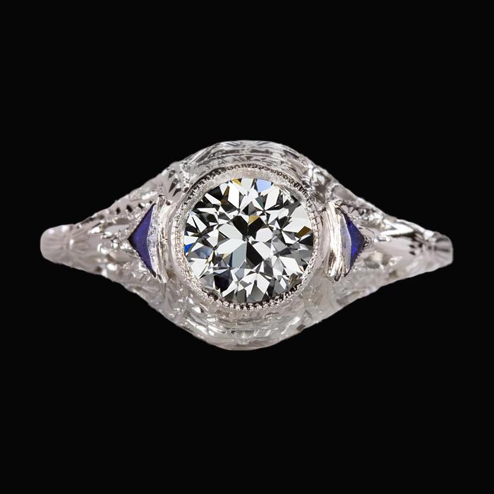 Edelstein 3 Steine Ring Altschliff Diamant & Trillion Saphire 2.50 Karat - harrychadent.de