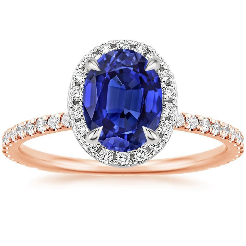 Edelstein Halo Ring Oval SriLanka Saphir 5 Karat Two Tone Gold 14K - harrychadent.de