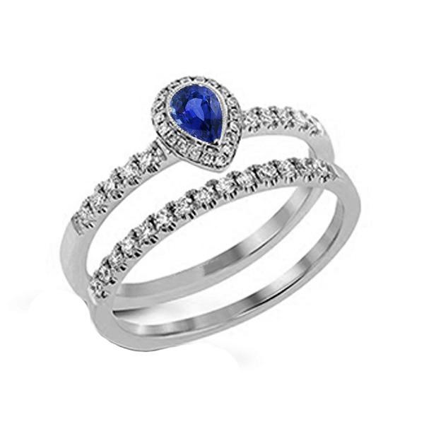 Edelstein Halo Verlobungsring Set Birnenblauer Saphir 2,50 Karat - harrychadent.de