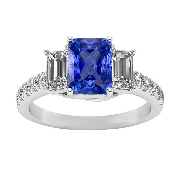 Edelstein Radiant Saphir Ring Smaragd & runde Diamanten 3 Karat - harrychadent.de