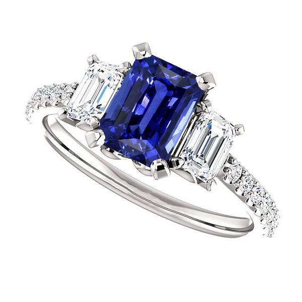 diamant damenrad saphir Edelstein Smaragd Blue Saphir Ring 3 Steinstil & Natürlicher Diamant (  nicht im Labor gezüchtet )en 4 Karat