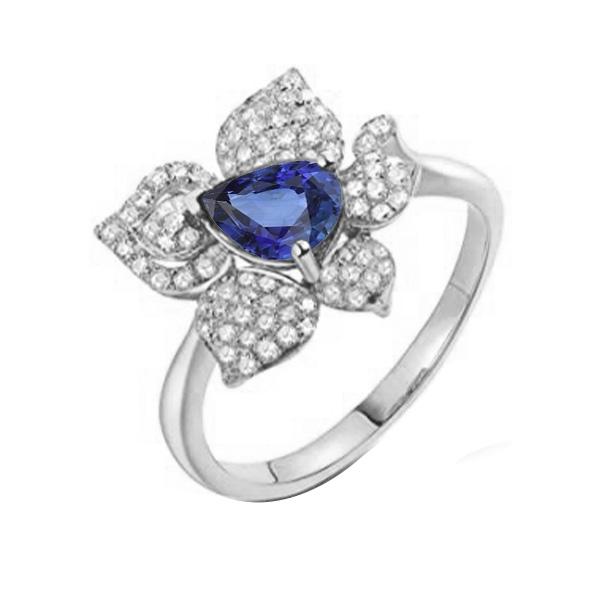Edelsteinring Blauer Saphir & Diamanten 2.50 Karat Blumenstil - harrychadent.de