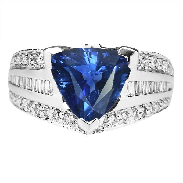 Edelsteinring Trillion Saphir 4,50 Karat Baguette & runde Diamanten - harrychadent.de