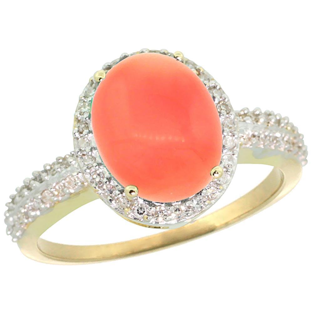 Ehering 10,25 Kt Oval Koralle Und Runde Diamanten Gold Gelb 14K - harrychadent.de