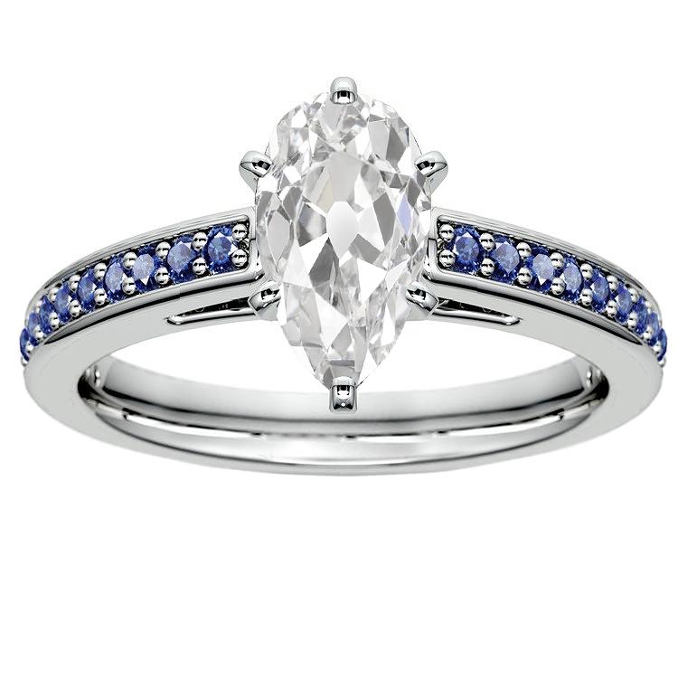Ehering Birne Alter Minenschliff Diamant & Runder Blauer Saphir 5 Karat - harrychadent.de
