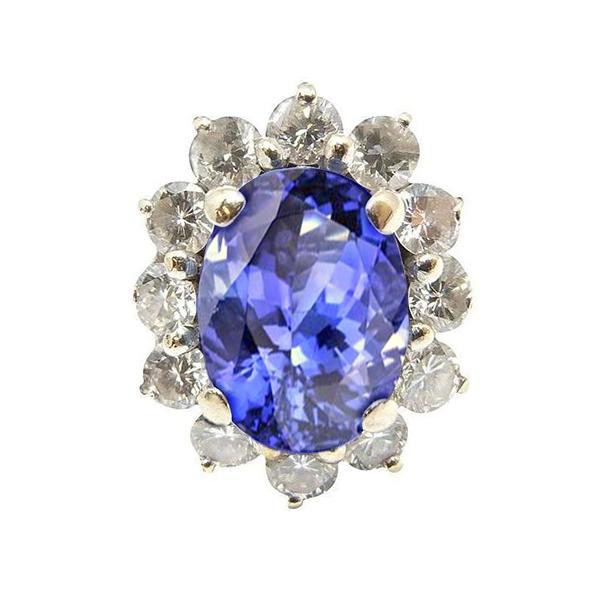 Funkelnder Oval Tansanit und Aus der Erde Abgebauter Natürlicher Diamanten Halo Ring 7,50 Karat Schmuck