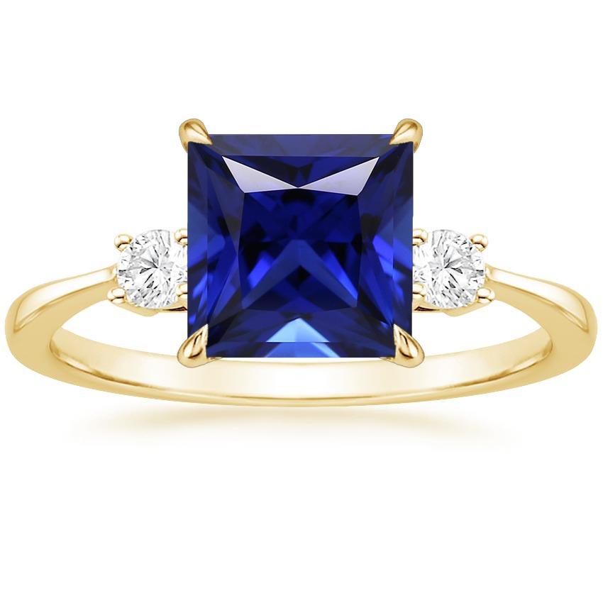 Gelbgold 3 Steine Ring Prinzessin Blauer Saphir & Diamanten 5,25 Karat - harrychadent.de