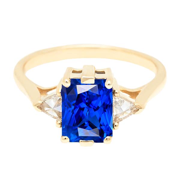 Gelbgold 3 Steine Ring Strahlender Saphir 3 Karat Billionen Diamanten - harrychadent.de