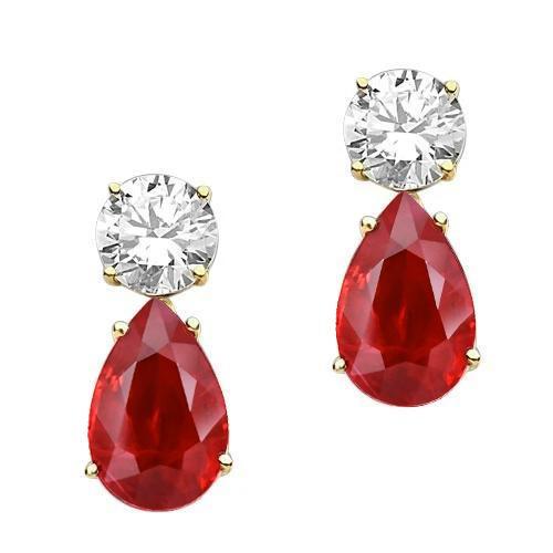 Gelbgold Aus der Erde Abgebauter Natürlicher Diamant Rubin Damen Ohrringe 4,70 Karat 14K