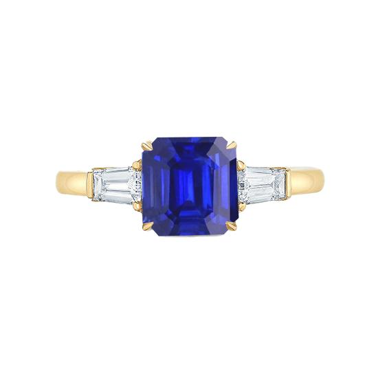Gelbgold Diamantring 2 Karat Asscher Cut Ceylon Saphir 3 Steine - harrychadent.de