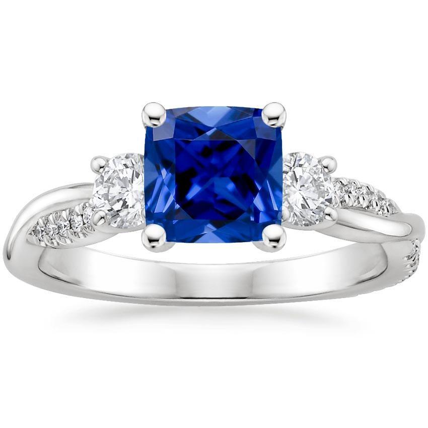 Gold 3 Steine Stil Ringkissen Blauer Saphir Mit Akzenten 2,75 Karat - harrychadent.de