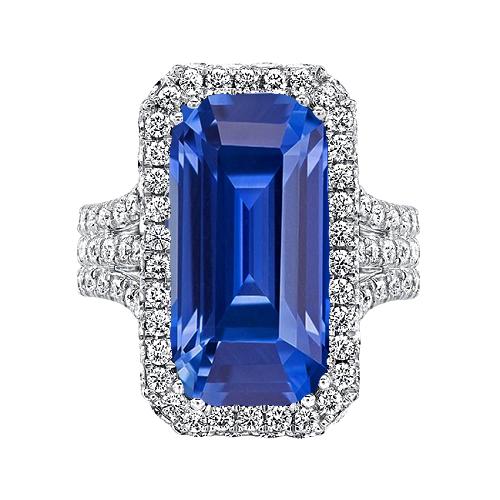 Gold Halo Diamant Smaragdschliff Ceylon Saphir Edelstein Ring 6 Karat - harrychadent.de