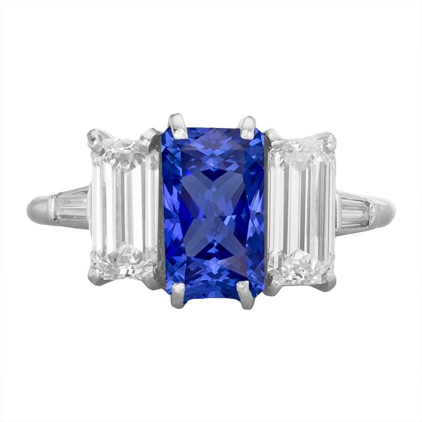 Goldener Jubiläums-Saphirring 3,75 Karat Smaragd & Baguette-Diamanten - harrychadent.de