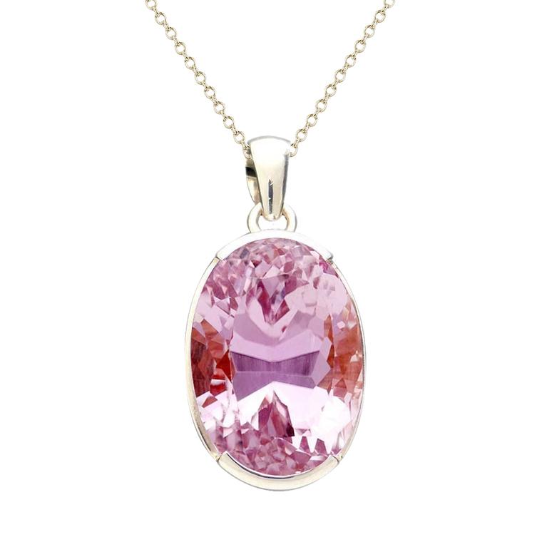 Große 36 Karat Oval Rosa Kunzit Halskette Anhänger Weißgold Schmuck - harrychadent.de