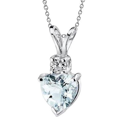 Große Herzform Aquamarin mit Aus der Erde Abgebauter Natürlicher Diamant 15 Kt. Anhänger Weißgold 14K