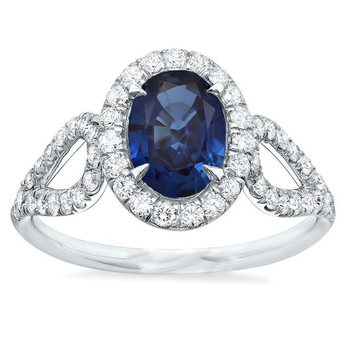 Großer Ceylon Saphir mit Diamanten Ehering 5 Karat Weißgold 14K - harrychadent.de