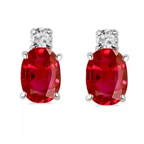 Großer roter Rubin und Aus der Erde Abgebauter Natürlicher Diamant Damen Ohrstecker 11 Karat WG 14K