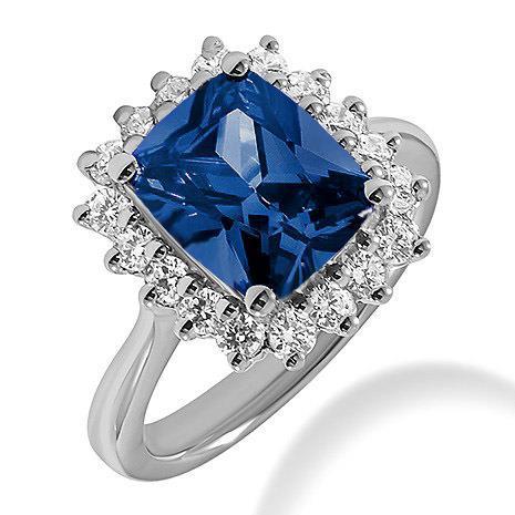 Großes Kissen Ceylon Saphir und runde Diamanten 4 Karat Ring Weißgold - harrychadent.de