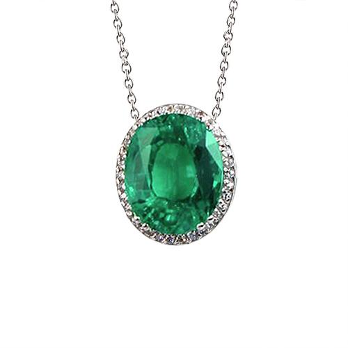 Grüne Smaragd-Aus der Erde Abgebauter Natürlicher Diamant-Anhänger-Halskette 6.25 Karat Weißgold 14K