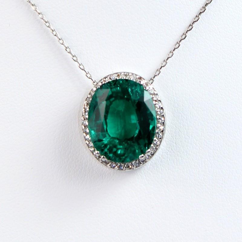 Grüne Smaragd & Aus der Erde Abgebauter Natürlicher Diamant Anhänger Halskette 6.25 Karat Weißgold 14K