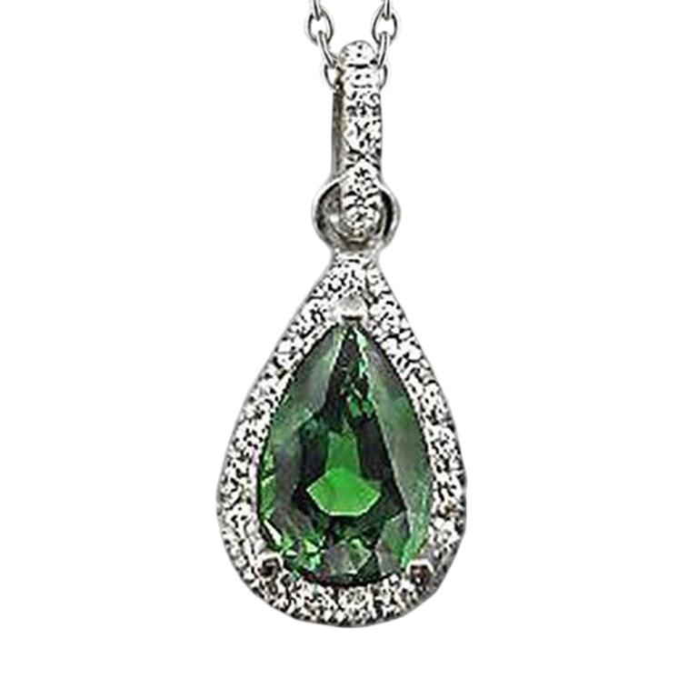 Grüne Smaragd-Aus der Erde Abgebauter Natürlicher Diamant-Edelstein-Anhänger-Birnen-Halskette 2,51 ct. WG 14K
