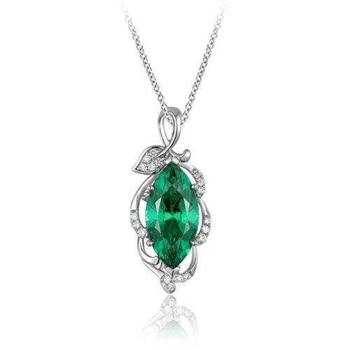 Grüne Smaragd- & Aus der Erde Abgebauter Natürlicher Diamant-Edelstein-Anhänger-Halskette 5.35 ct. WG 14K