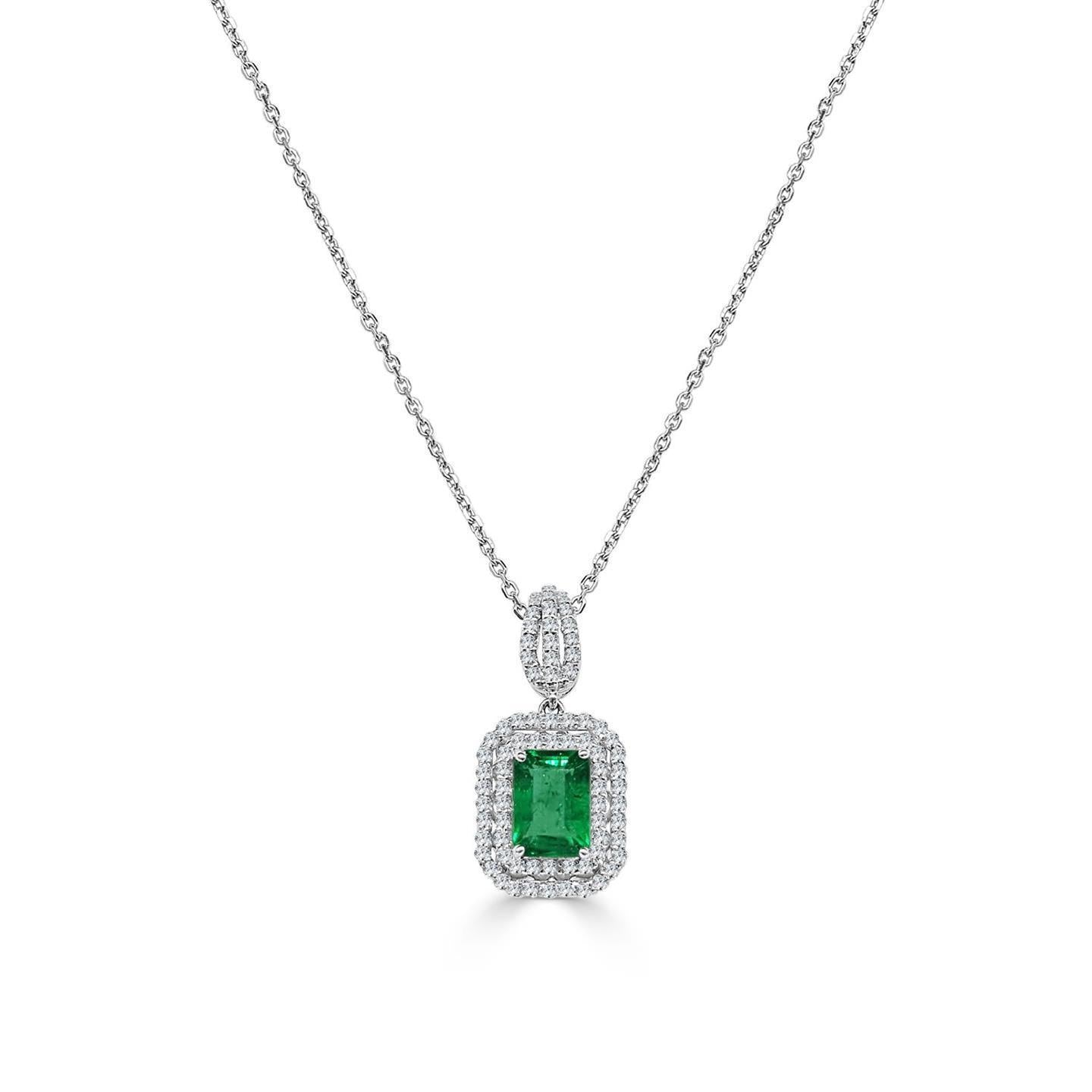 Grüne Smaragd- & Aus der Erde Abgebauter Natürlicher Diamant-Edelstein-Anhänger-Halskette 6.35 Karat WG 14K