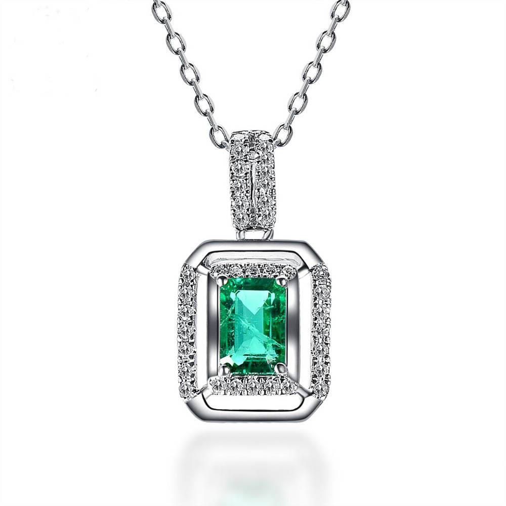 Grüner Smaragd & Diamant Anhänger mit Kette 6,75 Karat Weißgold 14K - harrychadent.de