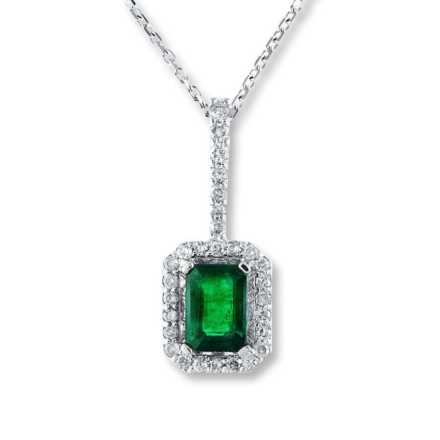 Grüner Smaragd & Aus der Erde Abgebauter Natürlicher Diamant Edelstein Anhänger mit Kette 8 Karat WG 14K