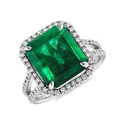 Grüner Smaragd-Aus der Erde Abgebauter Natürlicher Diamant-Edelstein-Verlobungsring 10.50 Karat WG 14K