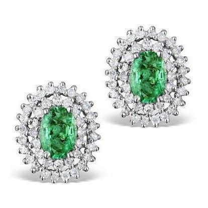 Grüner Smaragd mit Aus der Erde Abgebauter Natürlicher Diamanten Ohrstecker Weißgold 14K 3,80 Ct