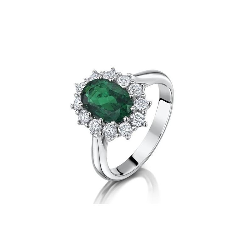 Grüner Smaragd mit Aus der Erde Abgebauter Natürlicher Diamanten Verlobungsring 3,50 Karat Weißgold 14K