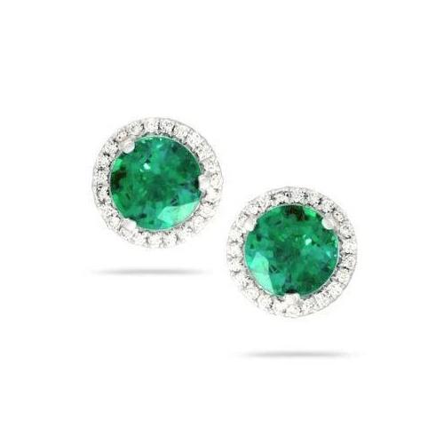 Grüner Smaragd mit Aus der Erde Abgebauter Natürlicher Diamanten Weißgold 14K Damen Ohrstecker 6.50 Karat
