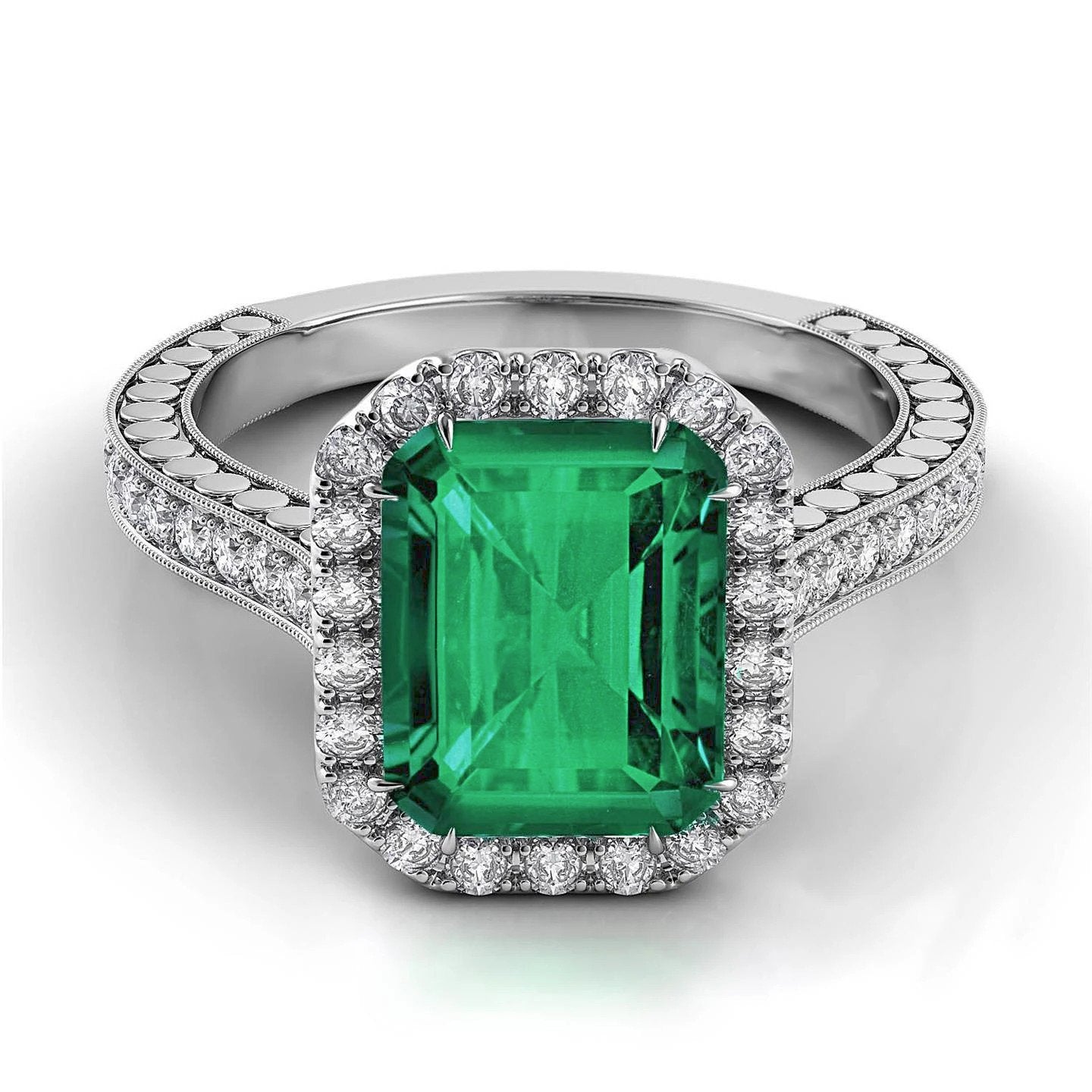 Grüner Smaragd und Diamant Ehering Weißgold Schmuck 21.50 Ct - harrychadent.de
