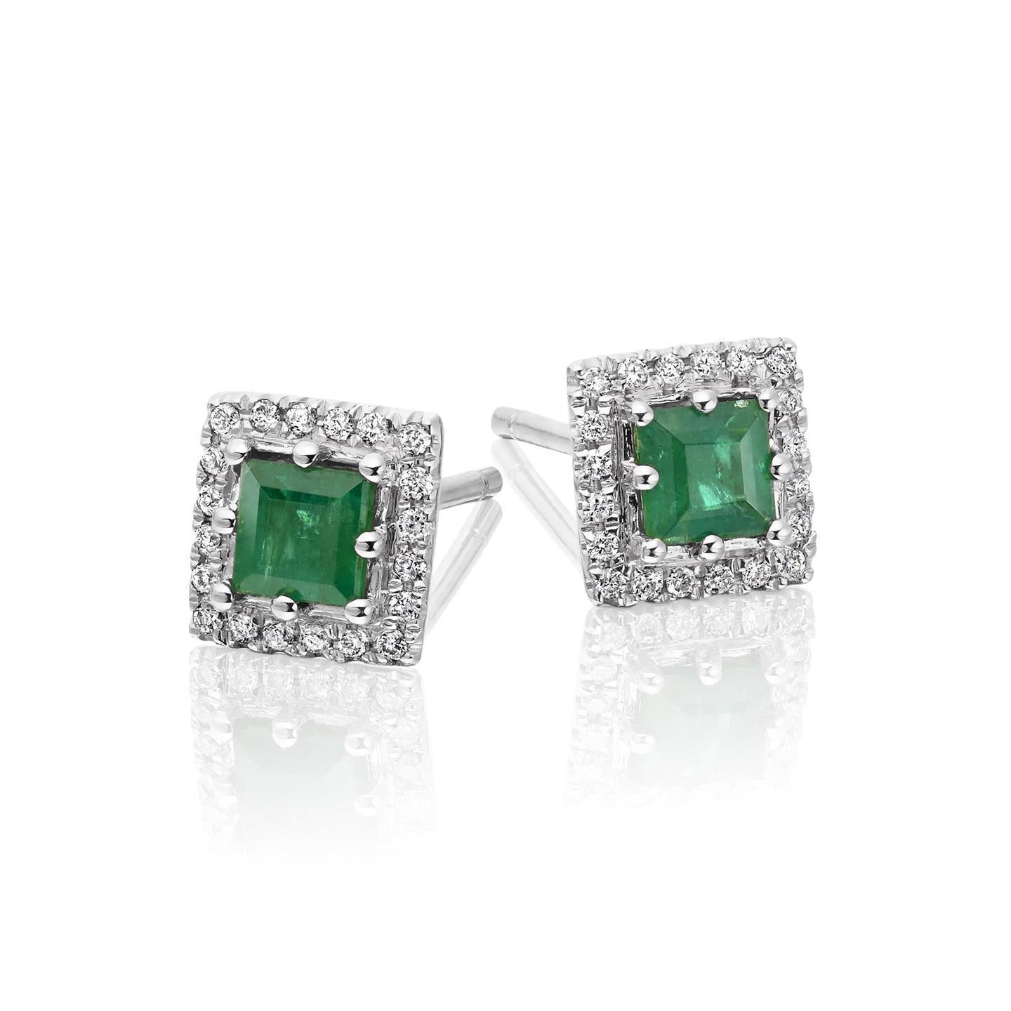 Grüner Smaragd und Aus der Erde Abgebauter Natürlicher Diamant Weißgold Halo Ohrstecker 6 Karat