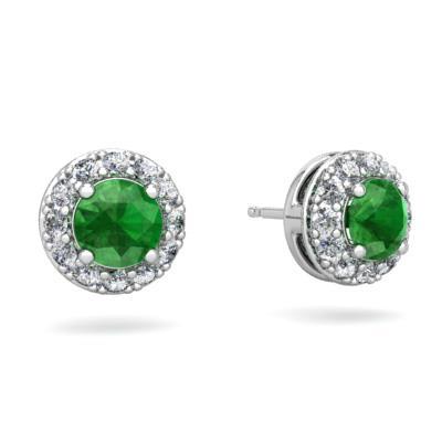 Grüner Smaragd und Aus der Erde Abgebauter Natürlicher Diamanten 5 Karat Halo Ohrstecker Weißgold 14K